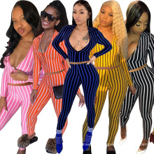 C6225 2020 women clothing skinny stripes 2 piece pant set classy ladies clothes
